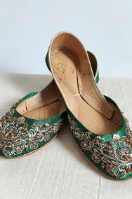 Indyjskie buty baleriny khussa 37 zdobione orient boho księżniczka zieleń-2
