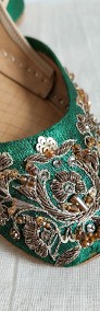 Indyjskie buty baleriny khussa 37 zdobione orient boho księżniczka zieleń-3
