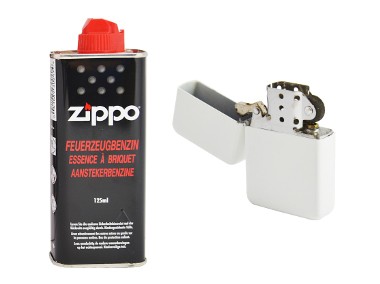 Zestaw: benzyna Zippo + zapalniczka Atomic benzynowa biała-1