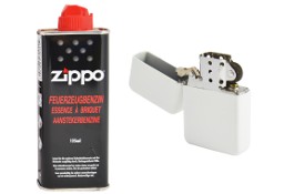 Zestaw: benzyna Zippo + zapalniczka Atomic benzynowa biała