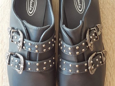 Nowe buty czarne 39 płaskie metalowe sprzączki zapinki buckle-1