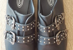 Nowe buty czarne 39 płaskie metalowe sprzączki zapinki buckle