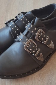 Nowe buty czarne 39 płaskie metalowe sprzączki zapinki buckle-2