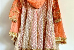 Strój pakistański indyjski tunika spodnie chusta M 38 pomatańczowy złoty orient