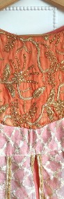 Strój pakistański indyjski tunika spodnie chusta M 38 pomatańczowy złoty orient-4