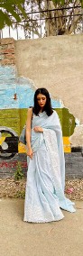 Niebieskie sari saree bawełna kupon materiału materiał sukienka Indie etno-4