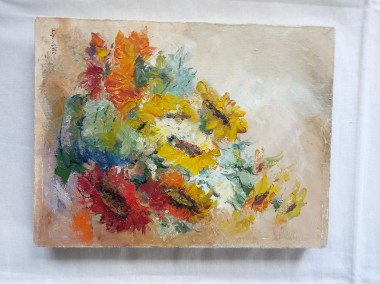 obraz olejny na płótnie kwiaty ręcznie malowany olej sygnowany Lipiński okazja-1