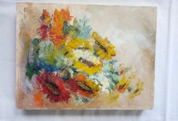 obraz olejny na płótnie kwiaty ręcznie malowany olej sygnowany Lipiński okazja