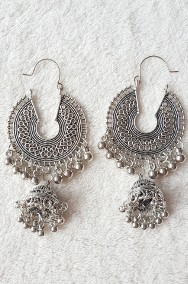 Nowe indyjskie kolczyki boho bohemian srebrny kolor retro jhumka jhumki orient-2