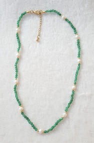 Naszyjnik boho zielony turmalin białe perły prosty drobny koraliki kamienie-2