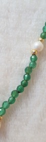Naszyjnik boho zielony turmalin białe perły prosty drobny koraliki kamienie-3