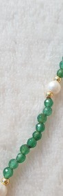 Naszyjnik boho zielony turmalin białe perły prosty drobny koraliki kamienie-4