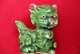 Kot - mały zielony kotek - ceramika - 4,5 x 4 x 3 cm