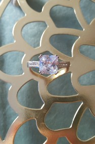 Nowy pierścionek srebrny kolor kwadratowa cyrkonia elegancki królewski-2