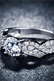 Nowy pierścionek srebrny kolor białe cyrkonie retro elegancki prosty-2