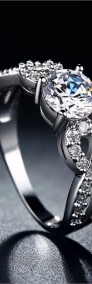 Nowy pierścionek srebrny kolor białe cyrkonie retro elegancki prosty-3