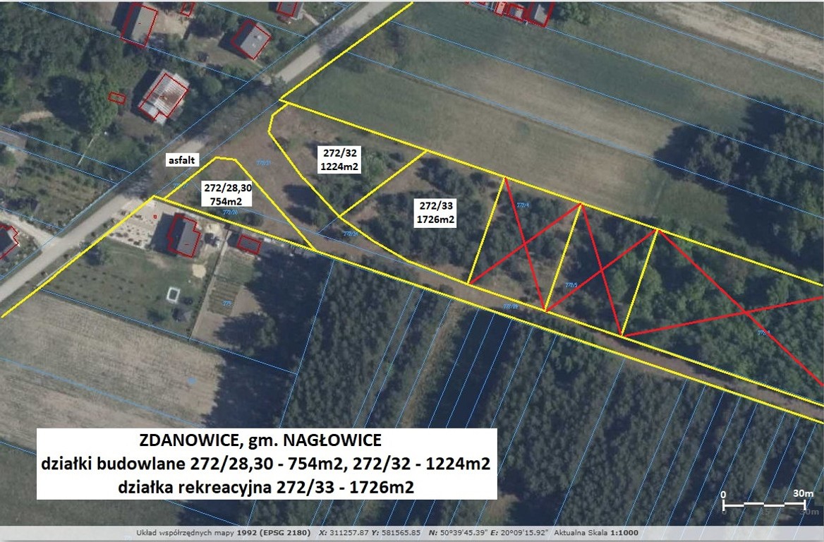 Tania działka budowlana przy asfalcie (plan) 754 m² cena tylko 49.900zł – další