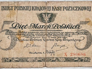 Banknot Polska IIRP 5 Marek Polskich MKP 1919 rok r. Seria X St. IV+ F+ -1