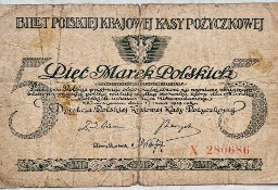 Banknot Polska IIRP 5 Marek Polskich MKP 1919 rok r. Seria X St. IV+ F+ 