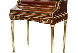 Sekretarzyk damski, małe biurko cylindryczne, Ludwik XVI antyk mahoń mosiądz.
