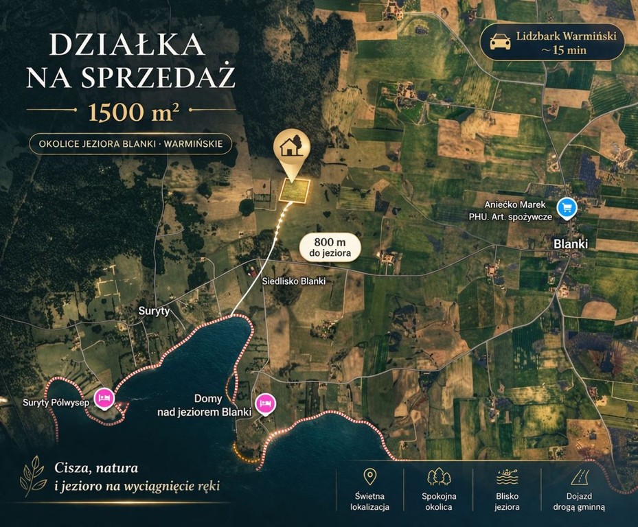 Malownicza działka 800 m od jeziora Blanki – pohled 3