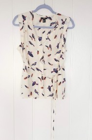 Śliczna bluzka H&M 36 S kremowa w jaskółki ptaki wzór ptak wróble-2