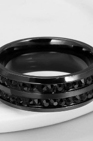 Nowy pierścionek obrączka czarny czerń masywny czarne cyrkonie elegancki stal-2