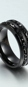 Nowy pierścionek obrączka czarny czerń masywny czarne cyrkonie elegancki stal-4
