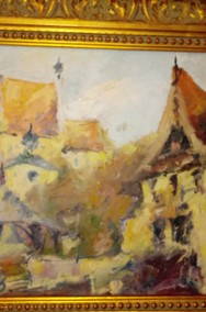 4 obrazy olejne na płótnie Kazimierz Dolny pejzaż ręcznie malowane złote ramy -2