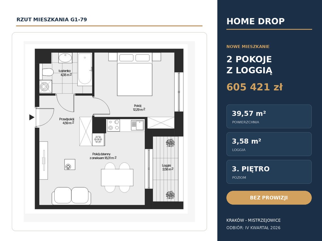 2 pokoje | loggia | Mistrzejowice | bez prowizji