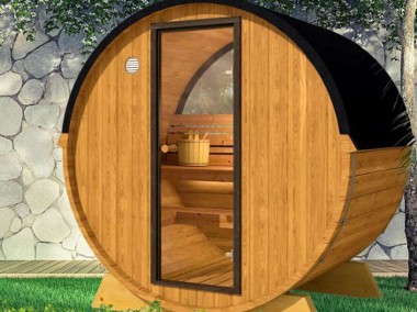 Sauna tarasowa 160 cm z oknem pół-panoramicznym PÓŁKSIĘŻYC z termodrewna-1