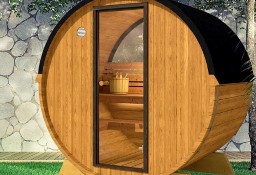 Sauna tarasowa 160 cm z oknem pół-panoramicznym PÓŁKSIĘŻYC z termodrewna