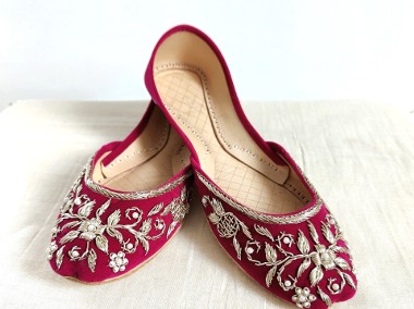 Indyjskie buty baleriny  khussa 37 38 zdobione orient boho księżniczka różowe-1