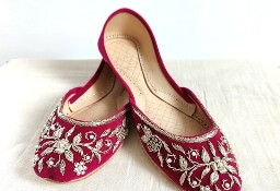 Indyjskie buty baleriny  khussa 37 38 zdobione orient boho księżniczka różowe