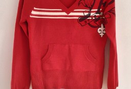 Sweter ONLY S czerwony retro vintage dekolt bluzka serek 36 M 38 kangu