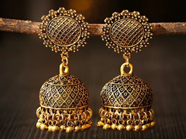 Kolczyky etno folk Azja etniczne złoty kolor jhumki India Nepal Pakistan boho-1