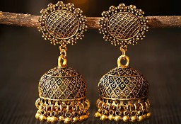 Kolczyky etno folk Azja etniczne złoty kolor jhumki India Nepal Pakistan boho