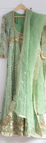 Nowa suknia balowa XS 34 zielona cekiny haft szyfon chusta szal spodnie indyjska-3