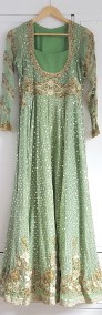 Nowa suknia balowa XS 34 zielona cekiny haft szyfon chusta szal spodnie indyjska-4