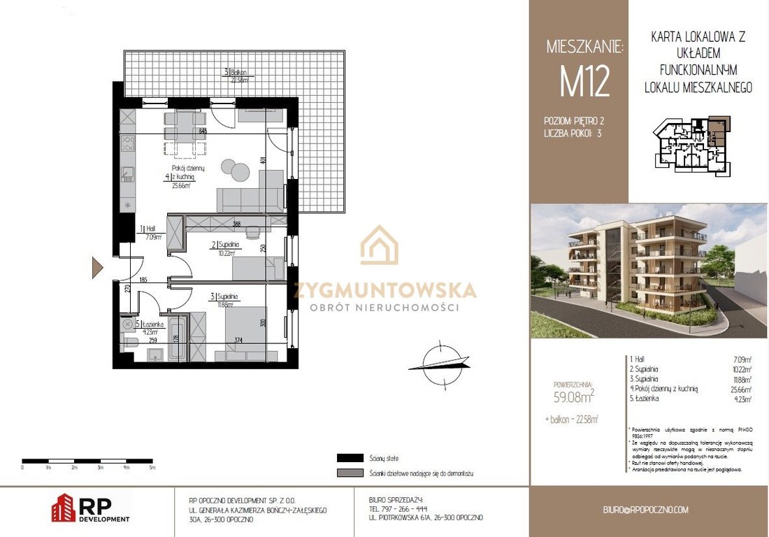Mieszkanie na sprzedaż, 3 pokoje, 59 m², Opoczno