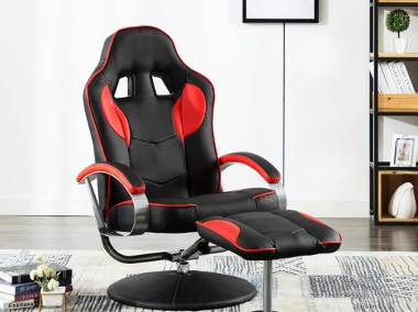 vidaXL Rozkładany fotel dla gracza z podnóżkiem, czerwony, ekoskóra249325-1