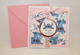 Kartka na urodziny dla dzieci Lilo i  Stitch Sticz Angel różowa lub niebieska