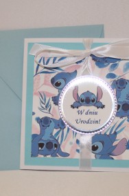 Kartka na urodziny dla dzieci Lilo i  Stitch Sticz Angel różowa lub niebieska-2