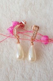Nowe kolczyki białe perełki retro złoty kolor różowe złoto-2