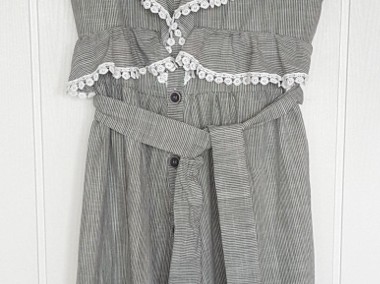 Nowa letnia sukienka M 38 bawełniana bawełna paski guziki szara retro dziewczęca-1