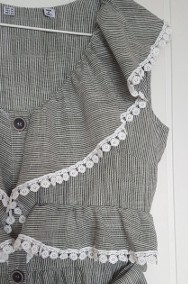 Nowa letnia sukienka M 38 bawełniana bawełna paski guziki szara retro dziewczęca-2