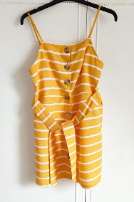 Zółta sukienka River Island 38 M w pasy paski białe len bawełna letnia na lato-2