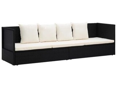 vidaXL Sofa ogrodowa z poduszkami, polirattan, czarna-1