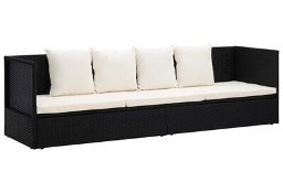 vidaXL Sofa ogrodowa z poduszkami, polirattan, czarna