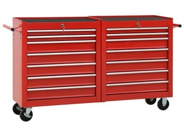 vidaXL Wózek narzędziowy z 14 szufladami, stalowy, czerwonySKU:3056732-1